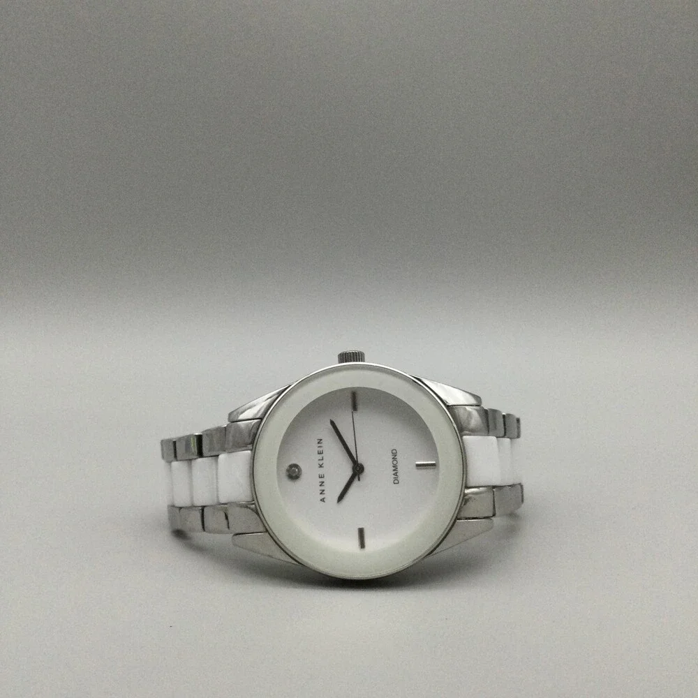 Anne Klein Diamond Women Watch 38mm Silver White Bracelet AK/1487 New Battery 7